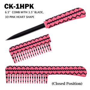 Self Defense Concealed Comb Knife Black Stainless Steel/3D Print Pink Heart SKU CK-1HPK