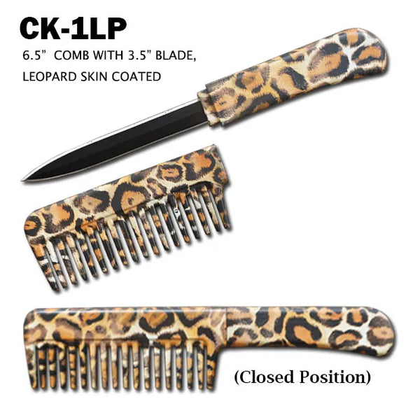Self Defense Comb Knife Black Stainless Steel/3D Print Leopard SKU CK-1L