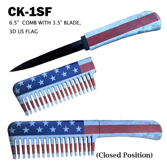 Self Defense Concealed Comb Knife Black Stainless Steel/3D Print US Flag SKU CK-1SF