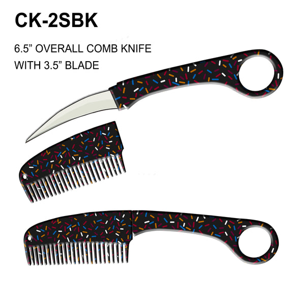 Self Defense Concealed Comb Knife Stainless-Steel Blade/3D Print Black with Multi Color Sprinkles Handle SKU CK-2SBK