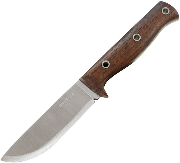 Condor Swamp Romper Knife w/Brown Leather Sheath Satin Finish 1075HC Steel Blade/Walnut Handle SKU CTK390045HC
