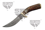 Mountain Hunting Knife 10" Damascus Steel/Stag Handle SKU DM-1045
