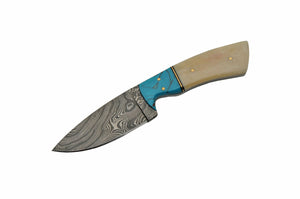 Damascus Steel Hunting Knife Bone and Turquoise Handle with Sheath SKU DM-1186