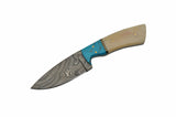 Damascus Steel Hunting Knife Bone and Turquoise Handle with Sheath SKU DM-1186