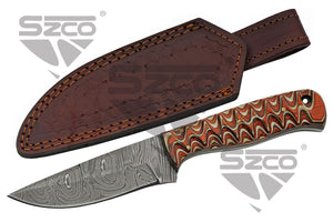 Exotic Hunting Knife 8" Damascus Steel/Grooved Color wood Handle SKU DM-1292