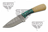 8.5" Deep Green Bone & Acrylic Handle Damascus Blade Skinner hunting Knife SKU DM-1370GN