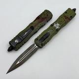 Microtech Dirac Double Edge OTF Knife Outbreak M390 Stainless-Steel Blade/Green Outbreak Aluminum Handle SKU 225-1OBS