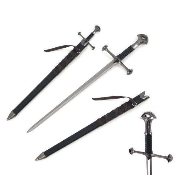 Medieval Warrior Middle Ages Mini Sword with Scabbard 440 Stainless-Steel Blade/Metal Handle with Silver Cross Guard & Pommel 23