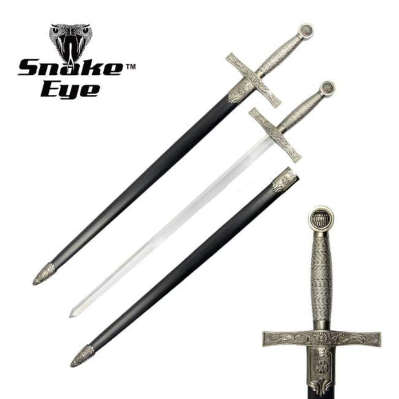 Snake Eye Medieval Fantasy Sword w/Scabbard Stainless-Steel Blade/Metal Handle with Cross Guard & Pommel 38.25