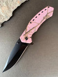 EliteEdge Spring Assist Knife Black Stainless-Steel Blade/Pink Outdoor Camo Nylon Handle SKU 10-A32PC