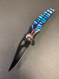 ElitEdge Spring Assist Knife Black Stainless-Steel Blade/Blue 3D Feather ABS Handle SKU 10-A23BL