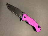 EliteEdge Spring Assist Rescue Knife Black Stainless-Steel Blade/Purple Aluminum Handle SKU 10-952PE