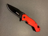 EliteEdge Spring Assist Rescue Knife Black Stainless-Steel Blade/Red Aluminum Handle SKU 10-952RD