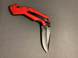 EliteEdge Spring Assist Rescue Knife Black Stainless-Steel Blade/Red Aluminum Handle SKU 10-952RD