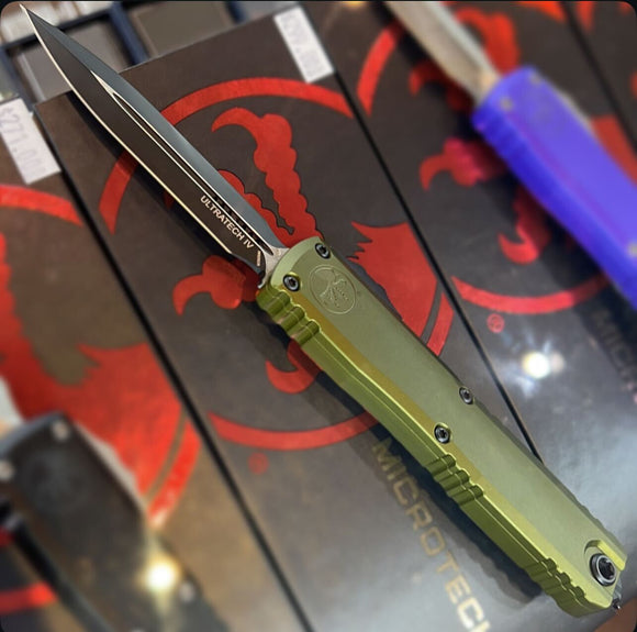 Microtech Ultratech Gen IV OTF Knife Standard Black Double Edge M390MK Steel Blade/OD Green Aluminum Handle SKU 11224-1OD