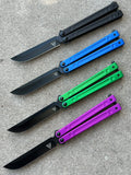 Armed Force Tactical Ball Bearing Butterfly Knife Black 440C Stainless-Steel Blade/Purple Aluminum Handle SKU 295APE