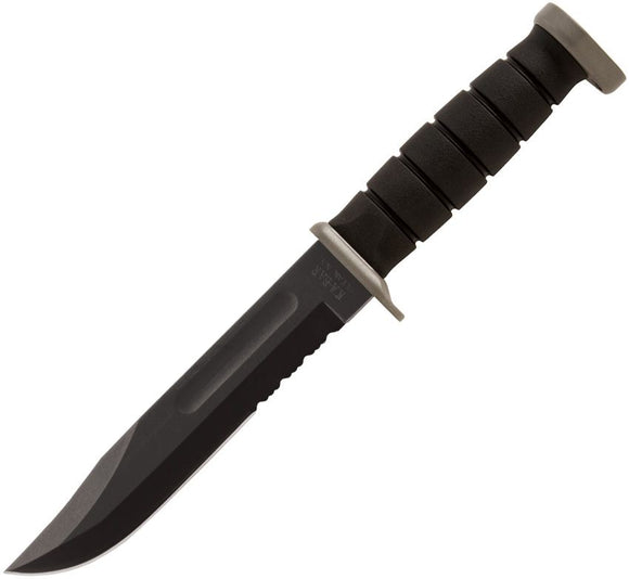Ka-Bar D2 Extreme Fixed Blade Knife w/Sheath Black Partially Serr. D2 Tool Steel/Black Kraton Handle Carbon Steel & Pommel SKU KA1282