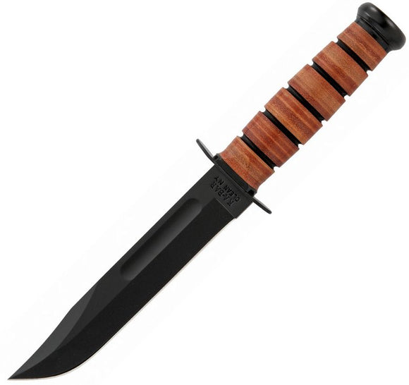 Ka-Bar Single Mark Fixed Blade Knife w/Sheath Plain Black 1095 Cro-Van Carbon Steel Blade/Stacked Leather Handle Carbon Steel Guard & Pommel SKU KA1320