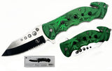Spring Asist Rescue Knife Half Serr. Tanto 404 Stainless-Steel Blade/Green Marijuana Leaf Handle SKU KC-C143GL