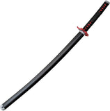 Komoran Fireball Ninja Sword 37.25" Overall Satin & Black Finish Steel Blade/Red Faux Ray Skin Handle with Faux Black Leather Handle SKU KO046