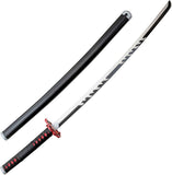 Komoran Fireball Ninja Sword 37.25" Overall Satin & Black Finish Steel Blade/Red Faux Ray Skin Handle with Faux Black Leather Handle SKU KO046