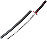 Komoran Fireball Ninja Sword 37.25" Overall Satin & Black Finish Steel Blade/Red Faux Ray Skin Handle with Faux Black Leather Handle SKU KO046