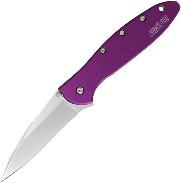 Kershaw Leek Assist Open Liner Lock Knife Bead-Blast Sandvik 14C28N Stainless-Stel Blade/Purple Alum. Handle SKU KS1660PUR