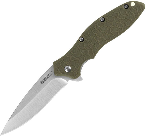 Kershaw Oso Sweet Assist Open Liner Lock Knife Satin Finish 8Cr13MoV Stainless Blade/Olive Textured GRN Handle SKU KS1830OL