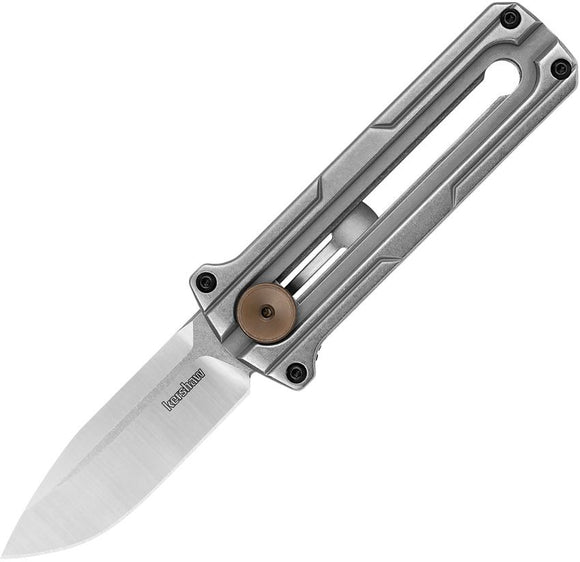 Kershaw Cybernet Manual Sliding Button Lock OTF Knife Stonewash Satin Finish D2 Tool Steel Blade/Stonewash Finish Stainless Handle SKU KS2046