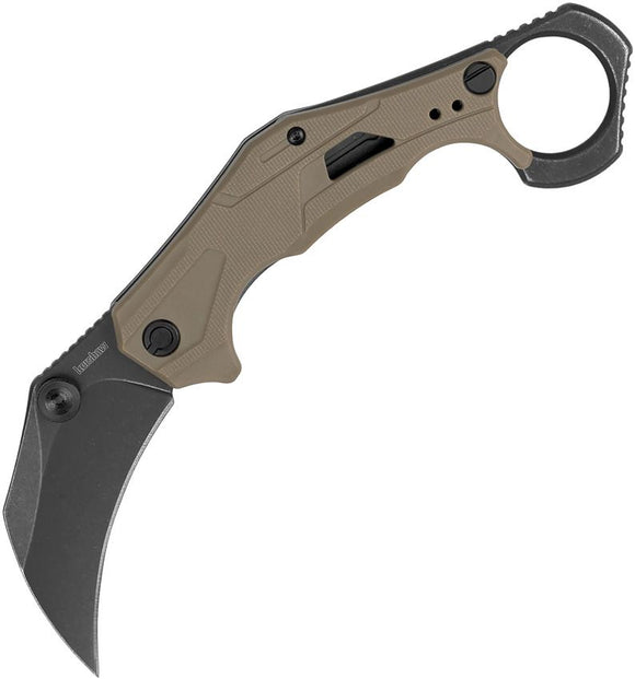 Kershaw Outlier Liner Lock Assist Open Karambit Knife Blackwash 8Cr13MoV Stainless Blade/Tan Nylon Handle SKU KS2064TANBW