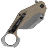 Kershaw Outlier Liner Lock Assist Open Karambit Knife Stonewash 8Cr13MoV Stainless Blade/Tan Nylon Handle SKU KS2064TANSW