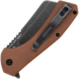 Kershaw Static Liner Lock Knife Blackwash D2 Tool Steel Blade/Brown Canvas Micarta Handle SKU KS3445MCBBW