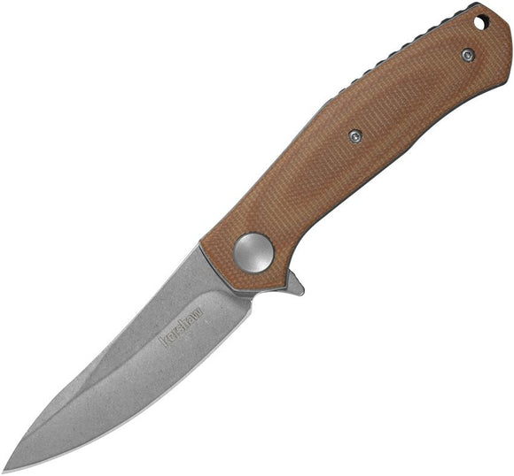 Kershaw Concierge Liner Lock Knife Stonewash 8Cr13MoV Steel Blade/Brown Micarta Handle SKU KS4020MIB