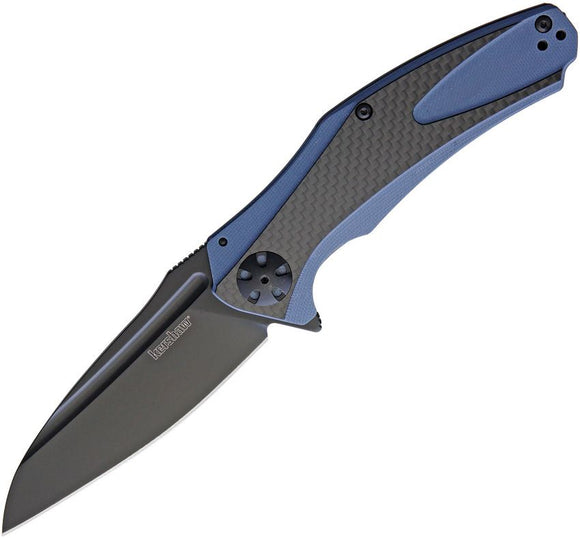 Kershaw Natrix XL Sub-Frame Lock Knife Black Oxide Coated 8Cr13MoV Stainless Blade/Blue G10 Handle with Carbon Fiber Inlay SKU KS7008CFBLK
