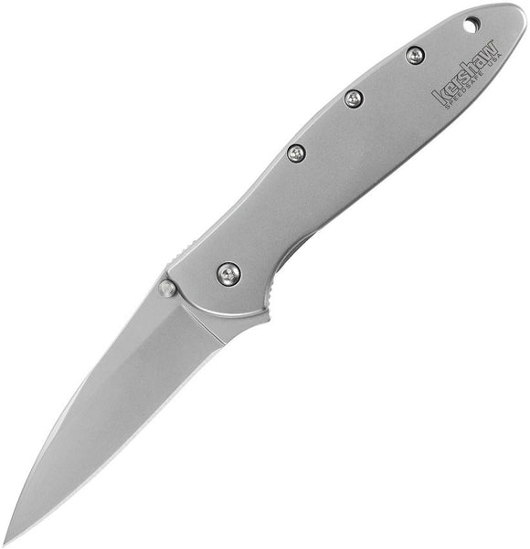 Kershaw FACTORY SECOND Leek Frame Lock Assist Open Knife 14C28N Sandvik Stainless Blade/Bead Blast Stainless Handle SKU KSX1660B