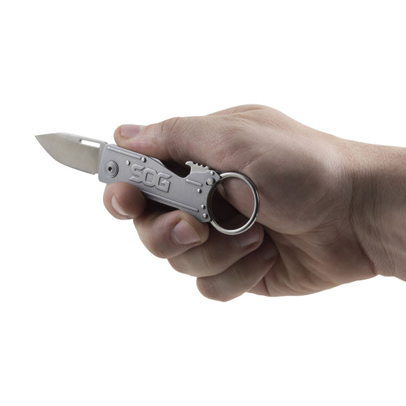 SOG Keytron Keychain Knife Clip Point 5Cr15MoV Stainless-Steel Blade/Stainless-Steel Handle SKU SOG-KT1001-CP
