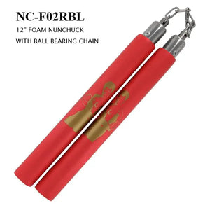 12" Foam Nunchaku Red with Gold Bruce Lee Design Ball Bearing Chain SKU NC-F02RBL
