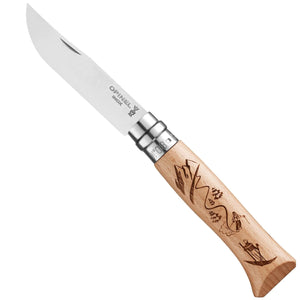 Opinel No.8 Alpine Adventures Engraved Folding Knife Skiing/Beechwood SKU 002188