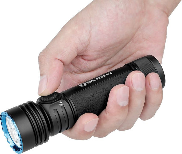 Olight Seeker 4 Pro Water-Resistant Rechargeable Flashlight w/Holster Black Aluminum Body SKU OLTSKR4PROMTBKN