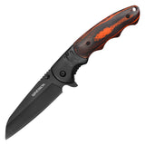Wartech Spring Assist Folding Knife Black 3CR13 Steel Blade/Black Handle with Wood Inlay SKU PWT126BK