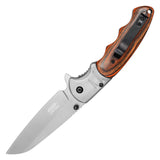Wartech Spring Assist Folding Knife Silver 3CR13 Steel Blade/Silver Handle with Wood Inlay SKU PWT126GY