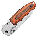 Wartech Spring Assist Folding Knife Silver 3CR13 Steel Blade/Silver Handle with Wood Inlay SKU PWT126GY