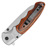 Wartech Spring Assist Folding Knife Silver 3CR13 Steel Blade/Silver Handle with Wood Inlay SKU PWT126GY