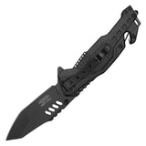 Wartech Spring Assist Tactical Rescue Knife Black 3CR13 Steel Blade/Black Handle SKU PWT130BK