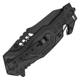 Wartech Spring Assist Tactical Rescue Knife Black 3CR13 Steel Blade/Black Handle SKU PWT130BK