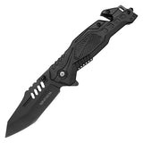 Wartech Spring Assist Tactical Rescue Knife Black 3CR13 Steel Blade/Black Handle SKU PWT130BK