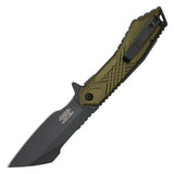 Wartech Spring Assist Folding Knife Black 3CR13 Stainless-Steel/Desert Green Textured Handle SKU PWT134DE