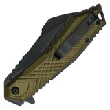 Wartech Spring Assist Folding Knife Black 3CR13 Stainless-Steel/Desert Green Textured Handle SKU PWT134DE