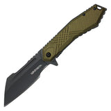 Wartech Spring Assist Folding Knife Black 3CR13 Stainless-Steel/Desert Green Textured Handle SKU PWT134DE