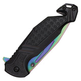 Wartech Spring Assist Folding Knife Half Serr. Rainbow 3CR13 Stainless-Steel Blade/Black Alum. Handle SKU PWT371RW
